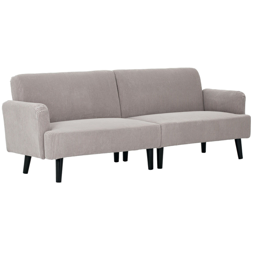 Modern Couch, 3 Seater Sofa, Corduroy Loveseat with Rubberwood Legs and Extra-Wide Seat, Light Grey