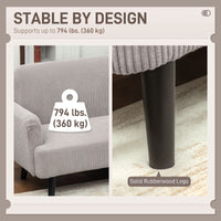 Modern Couch, 3 Seater Sofa, Corduroy Loveseat with Rubberwood Legs and Extra-Wide Seat, Light Grey