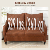 55" Loveseat Sofa, Small 2 Seater Couch with Solid Wood Legs, Modern PU Leather Upholstered Sofa for Small Spaces, Brown