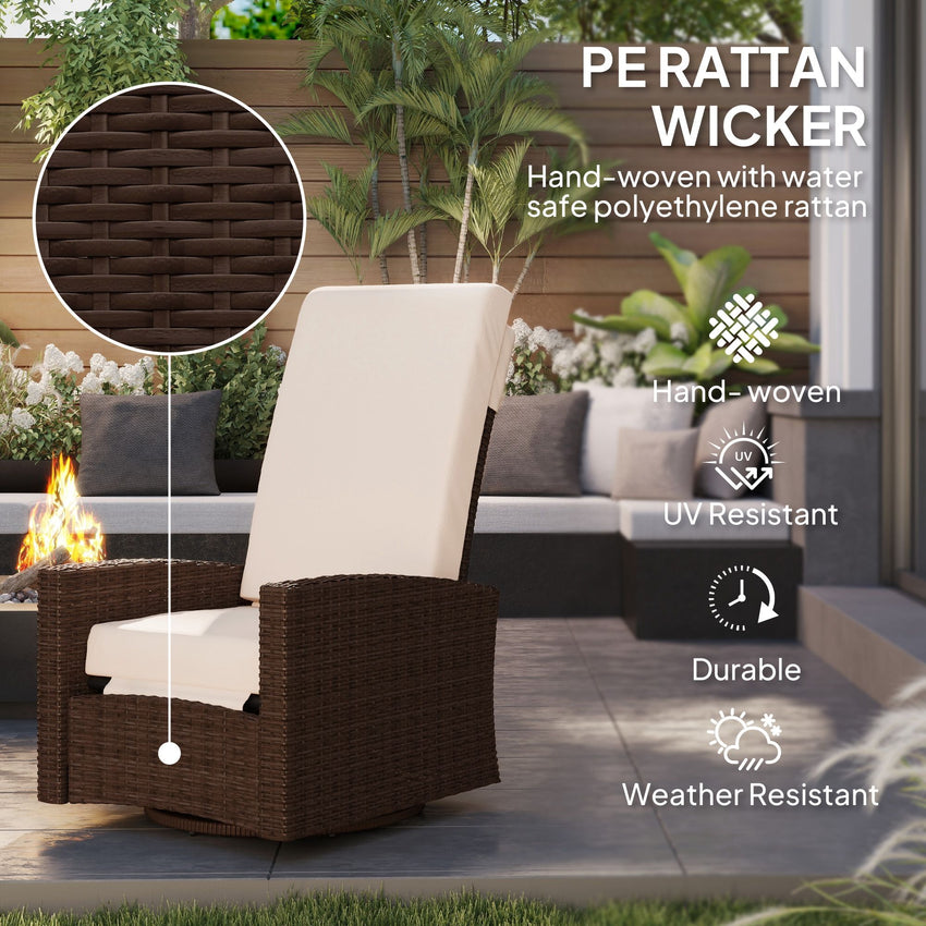 Outdoor Rattan Wicker Lounge Chair with Footrest & Soft Cushion for Patio, Garden, Backyard, Cream White