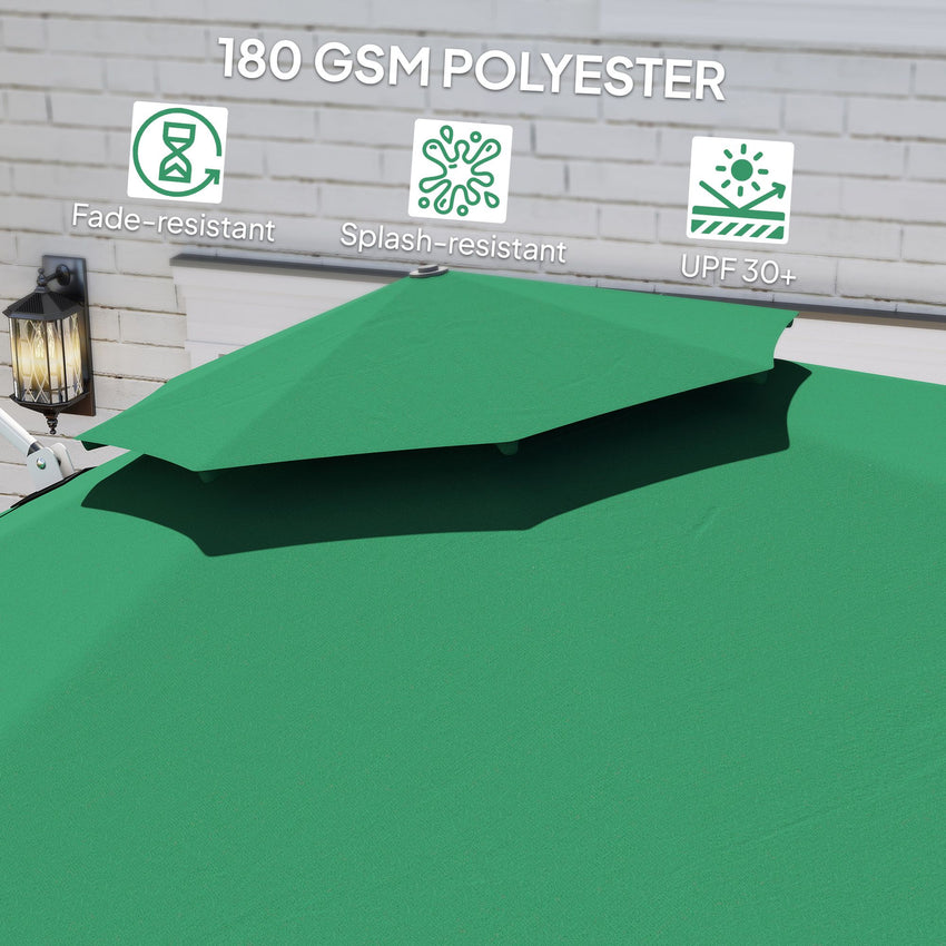 10 FT Cantilever Patio Umbrella with 360° Rotation & Adjustable Height, Cross Base, Crank and Tilt, Dark Green