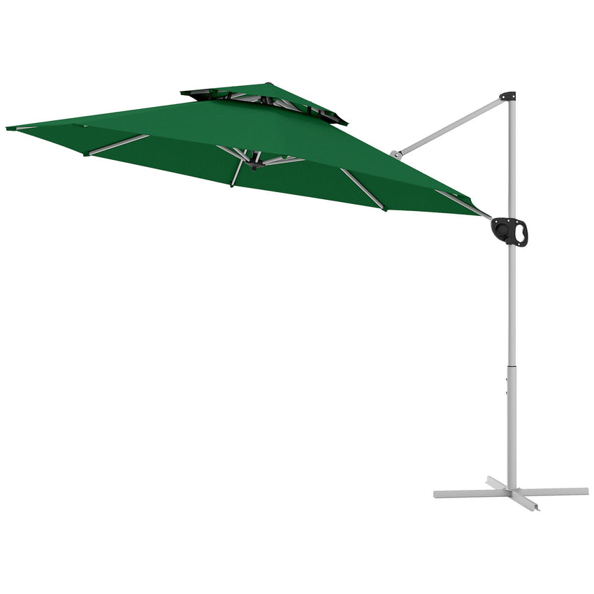 10 FT Cantilever Patio Umbrella with 360° Rotation & Adjustable Height, Cross Base, Crank and Tilt, Dark Green
