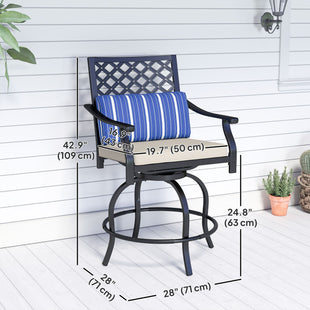 Outdoor Bar Stools Set of 2, Bar Height Swivel Patio Chairs with Cushion, Pillow Footrest for Poolside, Backyard