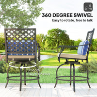 Outdoor Bar Stools Set of 2, Bar Height Swivel Patio Chairs with Cushion, Pillow Footrest for Poolside, Backyard