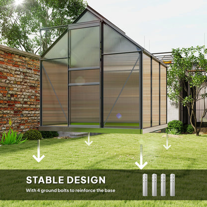 6' x 6' x 6.5' Polycarbonate Greenhouse, Walk-in Green House with Adjustable Roof Vent, Galvanized Base, Sliding Door and Rain Gutter for Outdoor, Garden, Backyard, Grey