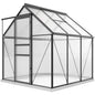 6' x 6' x 6.5' Polycarbonate Greenhouse, Walk-in Green House with Adjustable Roof Vent, Galvanized Base, Sliding Door and Rain Gutter for Outdoor, Garden, Backyard, Grey