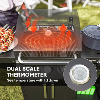 3 Burner Gas Grill with Side Burner, 9.5 KW Propane BBQ Grill, Cabinet Style with Shelves, Wheels, Instant Ignition