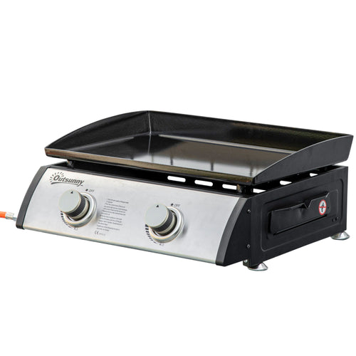 2 Burner Liquefied Gas Grill, Portable Tabletop BBQ Grill, for Camping, Picnic, Silver