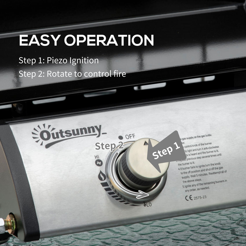 2 Burner Liquefied Gas Grill, Portable Tabletop BBQ Grill, for Camping, Picnic, Silver