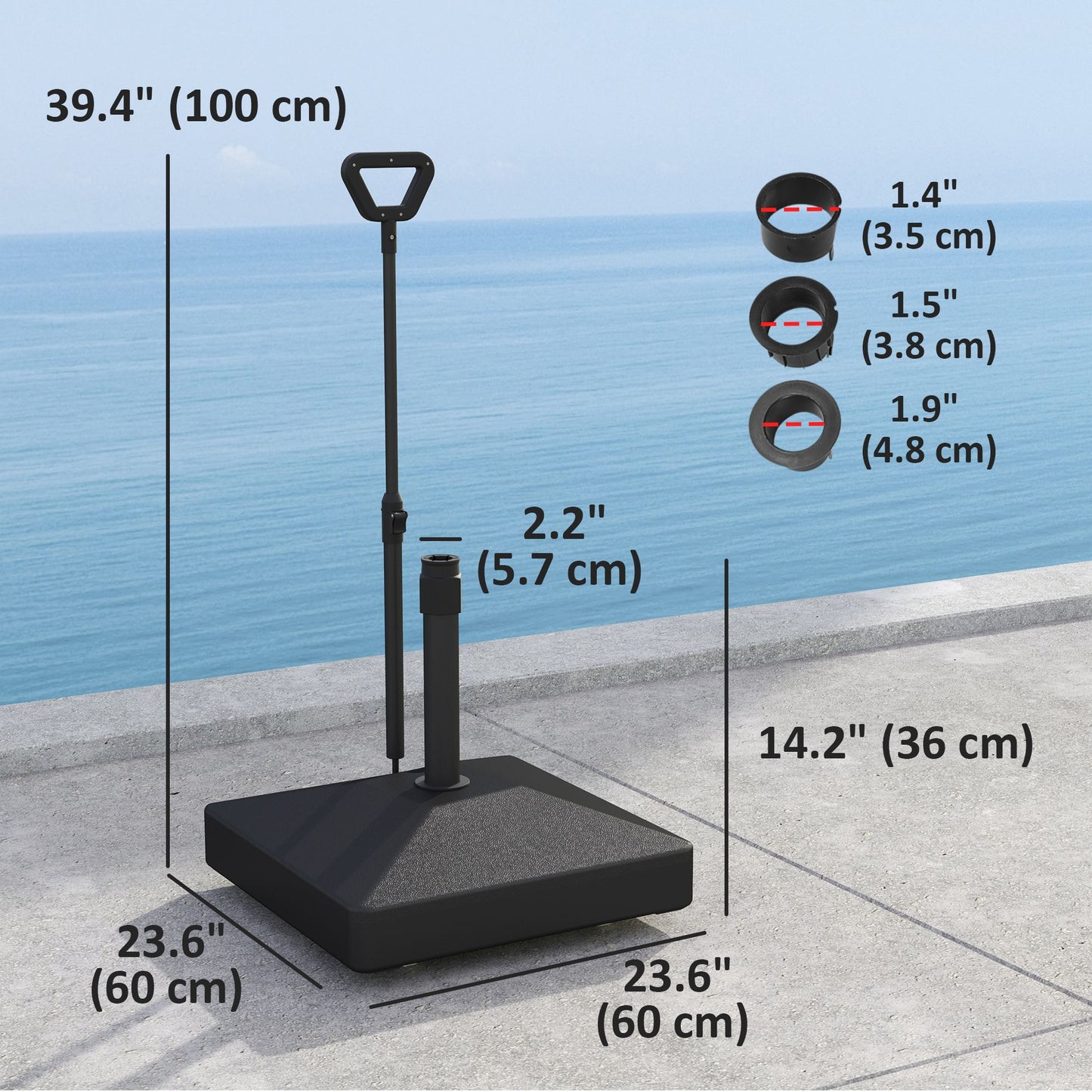 Patio Umbrella Base with Adjustable Wheels and Handle, Outdoor Patio Umbrella Stand, Filled Up to 121lbs with Stand, 99lbs with Water for Garden Poolside, Black
