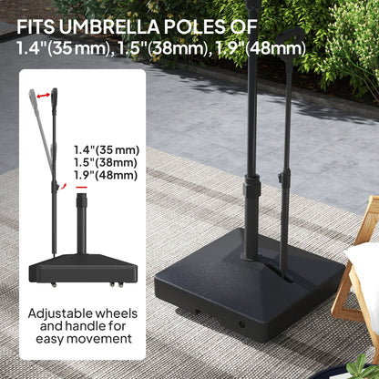 Patio Umbrella Base with Adjustable Wheels and Handle, Outdoor Patio Umbrella Stand, Filled Up to 121lbs with Stand, 99lbs with Water for Garden Poolside, Black
