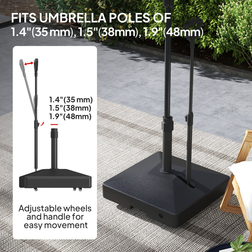 Patio Umbrella Base with Adjustable Wheels and Handle, Outdoor Patio Umbrella Stand, Filled Up to 121lbs with Stand, 99lbs with Water for Garden Poolside, Black