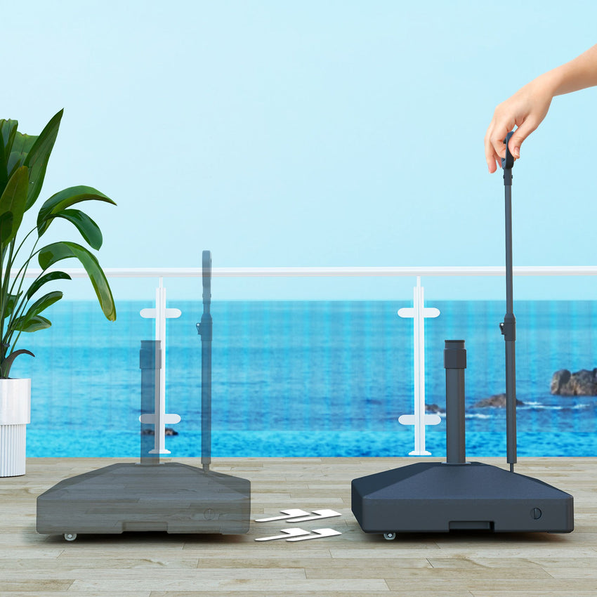 Patio Umbrella Base with Adjustable Wheels and Handle, Outdoor Patio Umbrella Stand, Filled Up to 121lbs with Stand, 99lbs with Water for Garden Poolside, Black