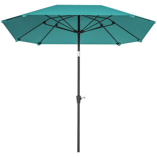 7.6FT Aluminum Patio Umbrella Parasol 8 Ribs Outdoor Market Umbrella with Crank, Push Button Tilt for Deck, Backyard and Lawn, Sky Blue