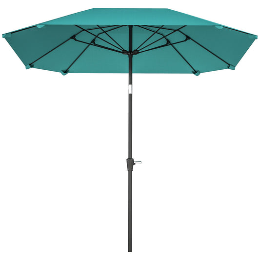 7.6FT Aluminum Patio Umbrella Parasol 8 Ribs Outdoor Market Umbrella with Crank, Push Button Tilt for Deck, Backyard and Lawn, Sky Blue