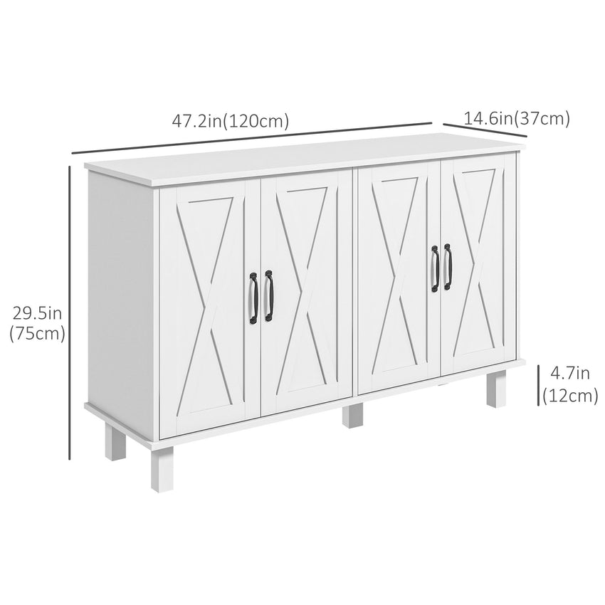 Kitchen Sideboard Cabinet with 4 Barn Doors and 2 Adjustable Shelves, Buffet Table for Living Room, Hallway, White