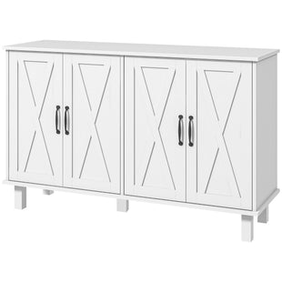 Kitchen Sideboard Cabinet with 4 Barn Doors and 2 Adjustable Shelves, Buffet Table for Living Room, Hallway, White
