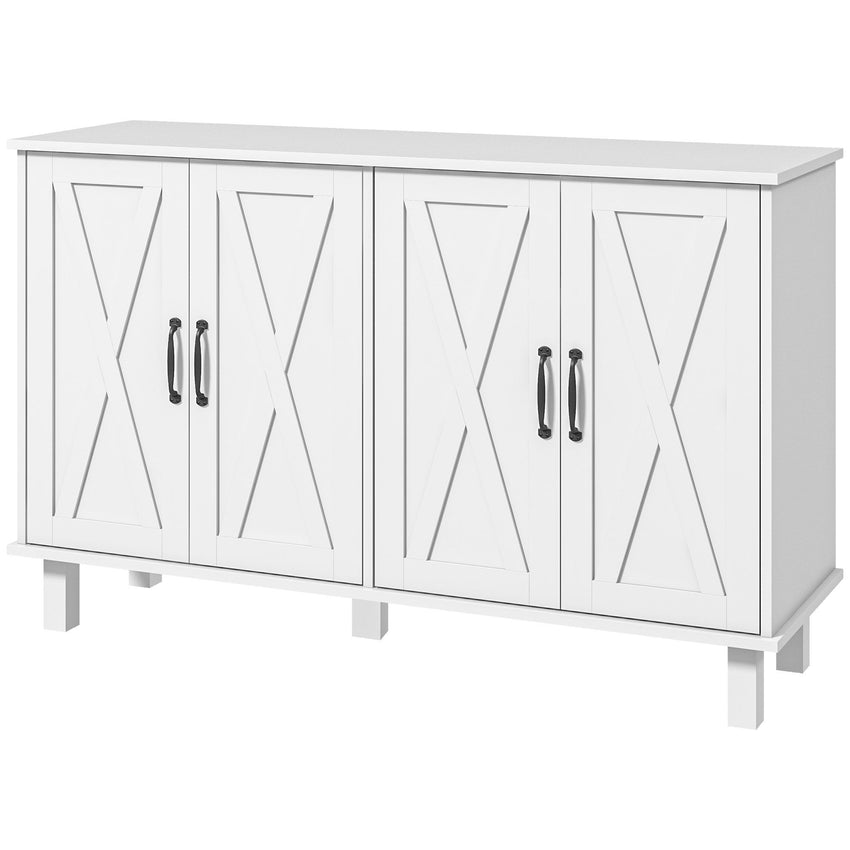 Kitchen Sideboard Cabinet with 4 Barn Doors and 2 Adjustable Shelves, Buffet Table for Living Room, Hallway, White