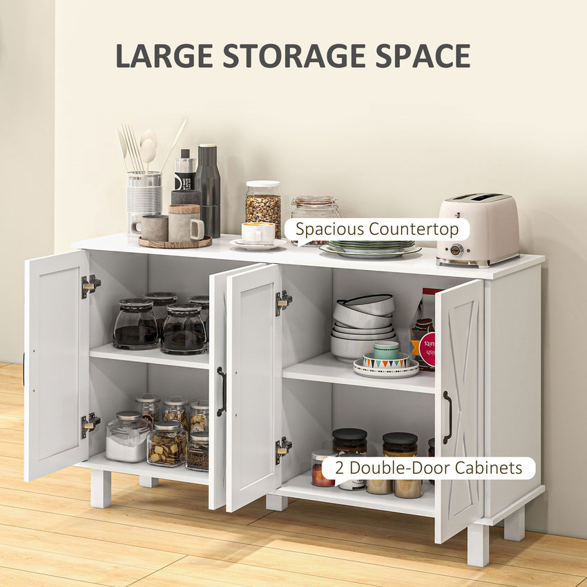 Kitchen Sideboard Cabinet with 4 Barn Doors and 2 Adjustable Shelves, Buffet Table for Living Room, Hallway, White