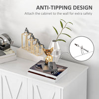 Kitchen Sideboard Cabinet with 4 Barn Doors and 2 Adjustable Shelves, Buffet Table for Living Room, Hallway, White