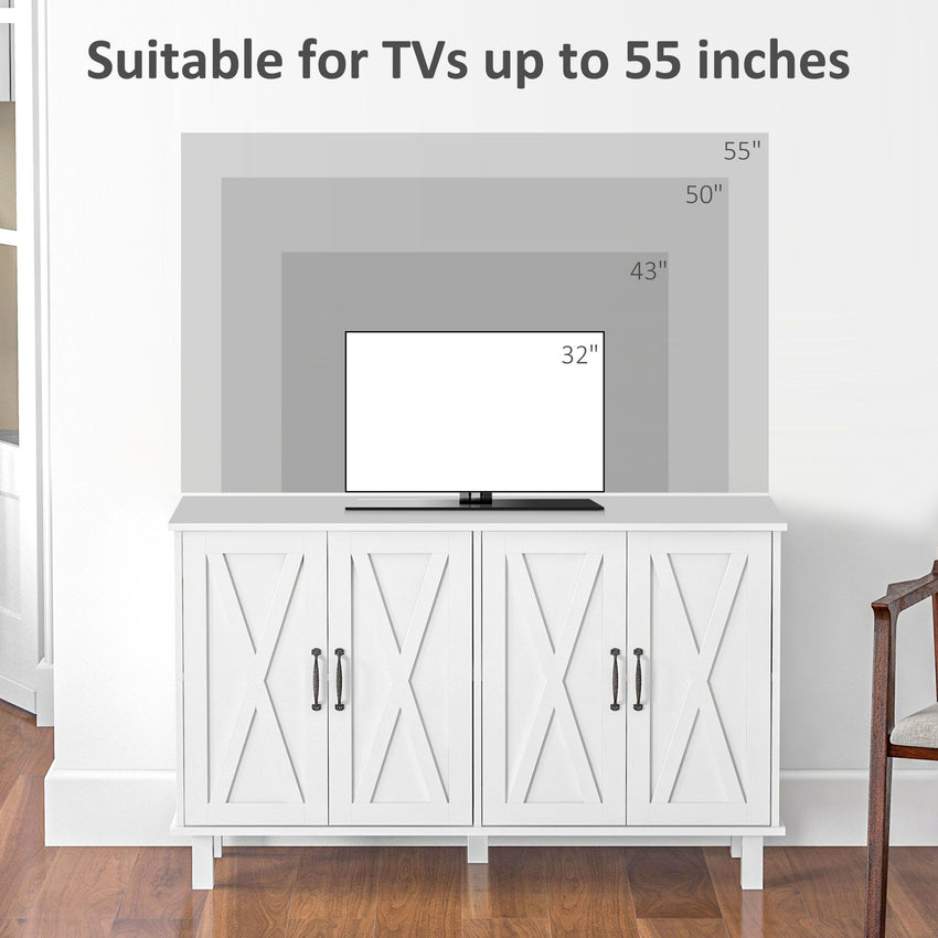 Kitchen Sideboard Cabinet with 4 Barn Doors and 2 Adjustable Shelves, Buffet Table for Living Room, Hallway, White