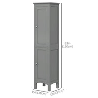 Tall Bathroom Cabinet, Freestanding Storage Organizer with Adjustable Shelves and Cupboards, 15" x 13" x 63", Grey