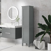 Tall Bathroom Cabinet, Freestanding Storage Organizer with Adjustable Shelves and Cupboards, 15" x 13" x 63", Grey