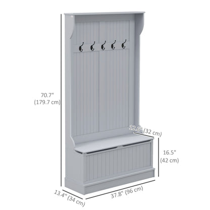 Modern 3-In-1 Entryway Hall Tree with Coat Rack, Bench and Shoe Storage, 5 Hooks for Hallway, Living Room, Grey