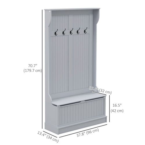 Modern 3-In-1 Entryway Hall Tree with Coat Rack, Bench and Shoe Storage, 5 Hooks for Hallway, Living Room, Grey