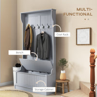Modern 3-In-1 Entryway Hall Tree with Coat Rack, Bench and Shoe Storage, 5 Hooks for Hallway, Living Room, Grey