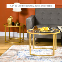 Round Coffee Table Set of 2, Modern Nesting Tables with Tempered Glass Top and Steel Frame for Living Room, Gold