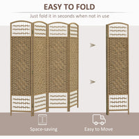 4 Panel Folding Room Divider, Portable Privacy Screen, Wave Fiber Room Partition for Home Office, Natural