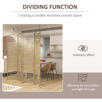 4 Panel Folding Room Divider, Portable Privacy Screen, Wave Fiber Room Partition for Home Office, Natural