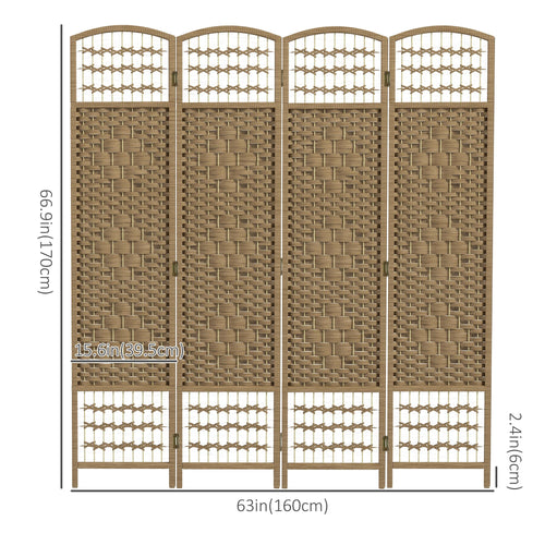 4 Panel Folding Room Divider, Portable Privacy Screen, Wave Fiber Room Partition for Home Office, Natural