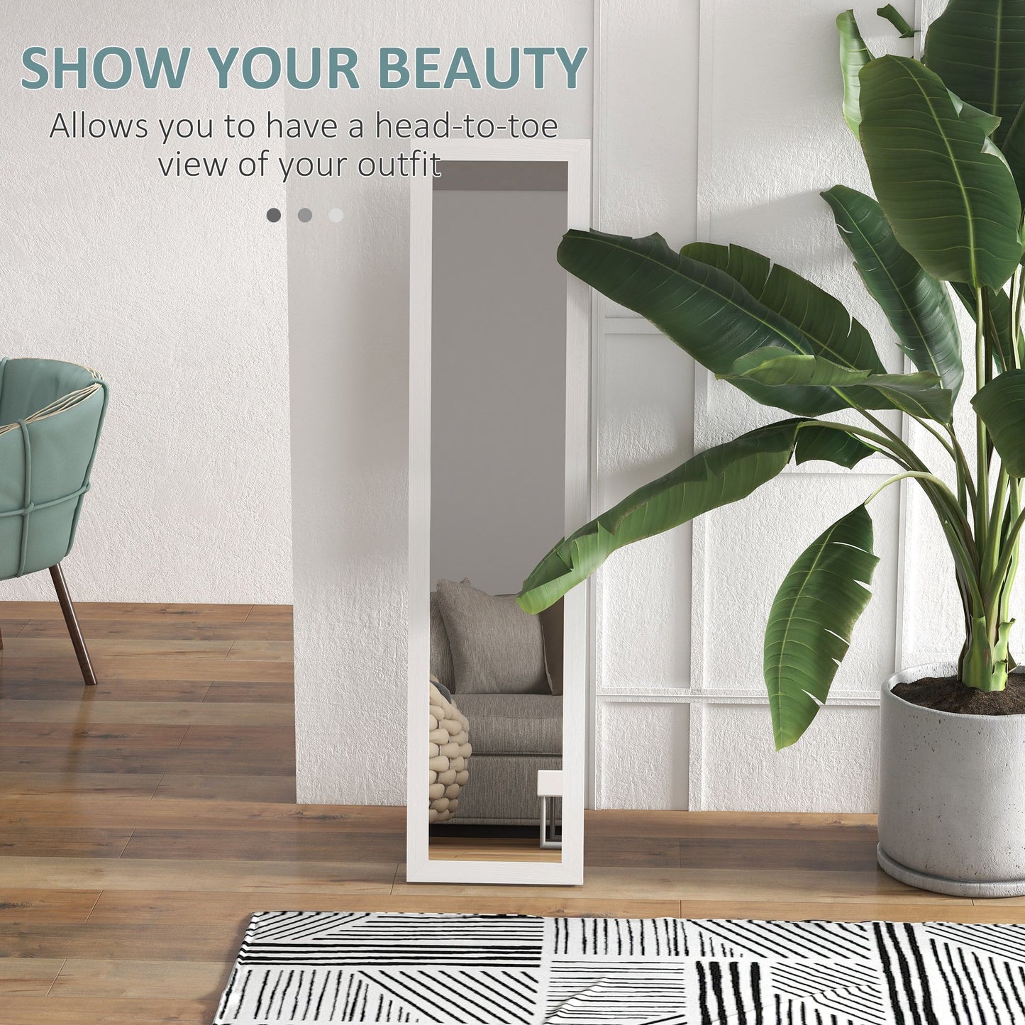 15" x 62" Full Length Mirror for Bedroom, Free Standing Dressing Mirror, Wall Mirror for Living Room, White