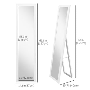 15" x 62" Full Length Mirror for Bedroom, Free Standing Dressing Mirror, Wall Mirror for Living Room, White