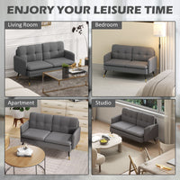 Modern 55" Loveseat, Fabric Love Seat Sofa with Button Tufted Back, Steel Legs for Bedroom, Living Room, Dark Grey