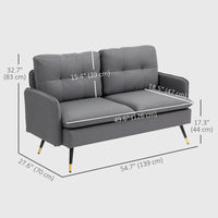 Modern 55" Loveseat, Fabric Love Seat Sofa with Button Tufted Back, Steel Legs for Bedroom, Living Room, Dark Grey