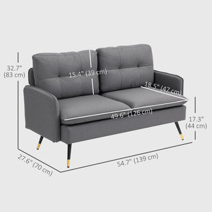 Modern 55" Loveseat, Fabric Love Seat Sofa with Button Tufted Back, Steel Legs for Bedroom, Living Room, Dark Grey