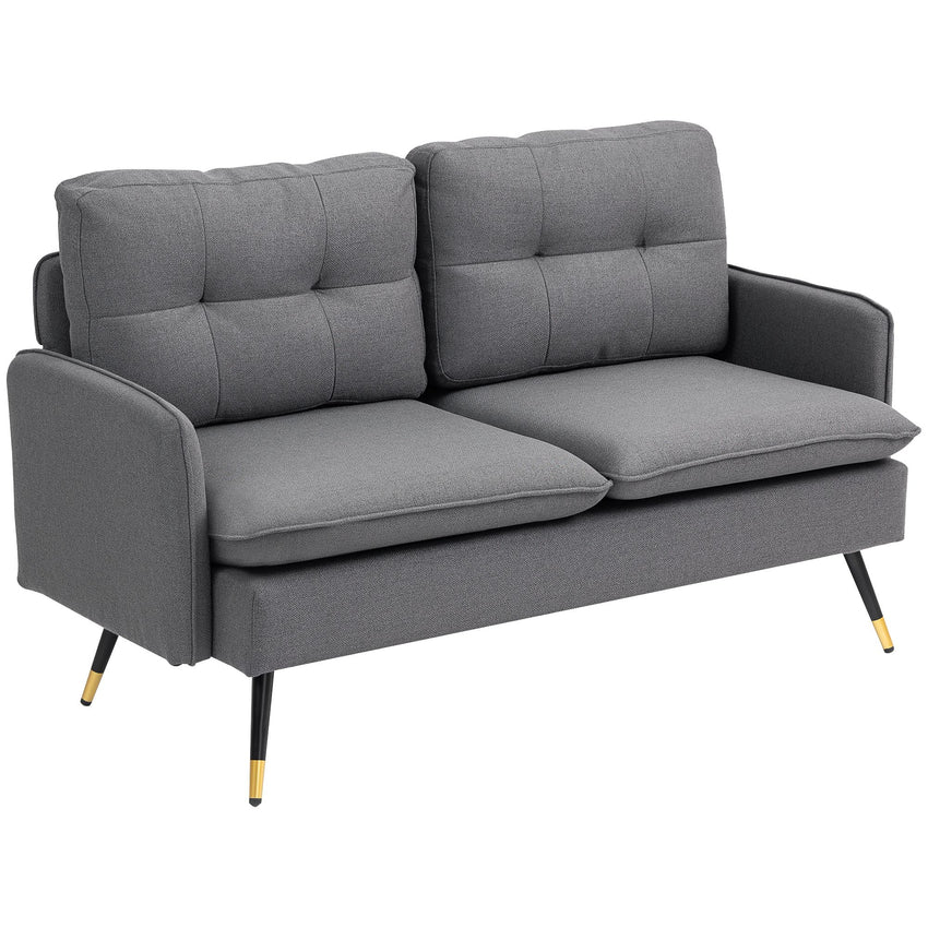 Modern 55" Loveseat, Fabric Love Seat Sofa with Button Tufted Back, Steel Legs for Bedroom, Living Room, Dark Grey