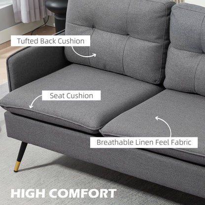 Modern 55" Loveseat, Fabric Love Seat Sofa with Button Tufted Back, Steel Legs for Bedroom, Living Room, Dark Grey