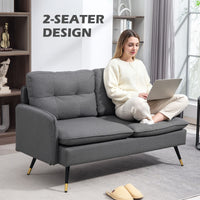 Modern 55" Loveseat, Fabric Love Seat Sofa with Button Tufted Back, Steel Legs for Bedroom, Living Room, Dark Grey