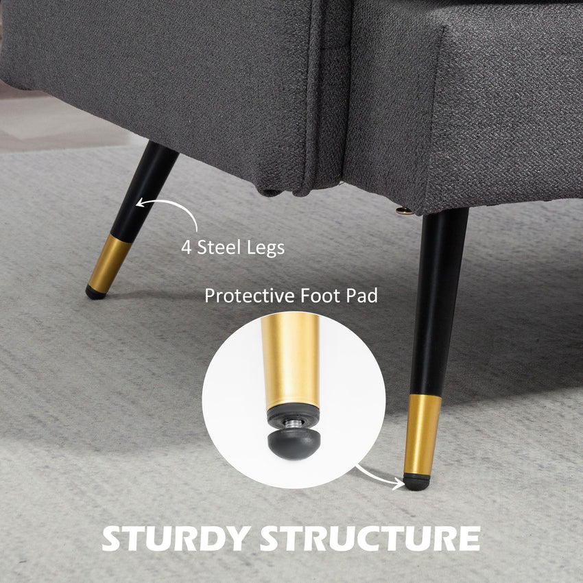 Modern 55" Loveseat, Fabric Love Seat Sofa with Button Tufted Back, Steel Legs for Bedroom, Living Room, Dark Grey