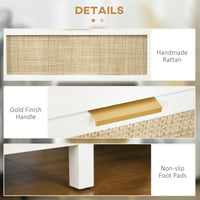 Boho Nightstand, Bedside Table with Rattan Drawer and Open Shelf, Side End Table for Bedroom, Living Room