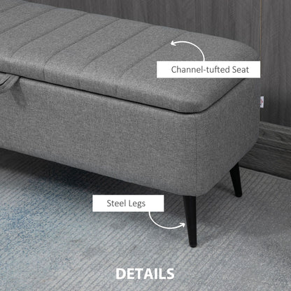 40" Ottoman with Storage, Linen Upholstered Storage Ottoman Bench with Steel Legs for Living Room, Bedroom Grey