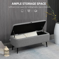 40" Ottoman with Storage, Linen Upholstered Storage Ottoman Bench with Steel Legs for Living Room, Bedroom Grey