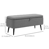 40" Ottoman with Storage, Linen Upholstered Storage Ottoman Bench with Steel Legs for Living Room, Bedroom Grey