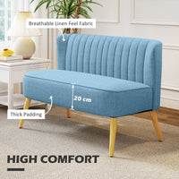 Modern 2 Seat Sofa for Bedroom, Upholstered Two Seater Couch with Rubber Wood Legs, Blue