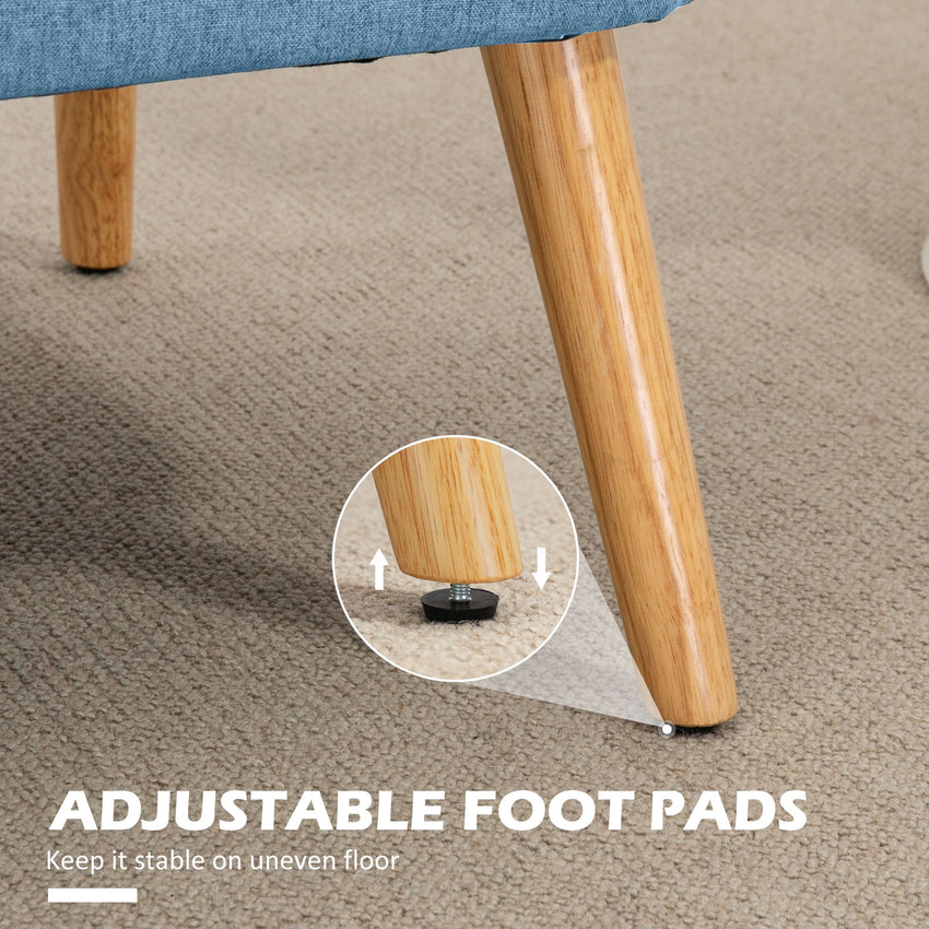 Modern 2 Seat Sofa for Bedroom, Upholstered Two Seater Couch with Rubber Wood Legs, Blue