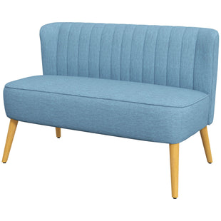 Modern 2 Seat Sofa for Bedroom, Upholstered Two Seater Couch with Rubber Wood Legs, Blue